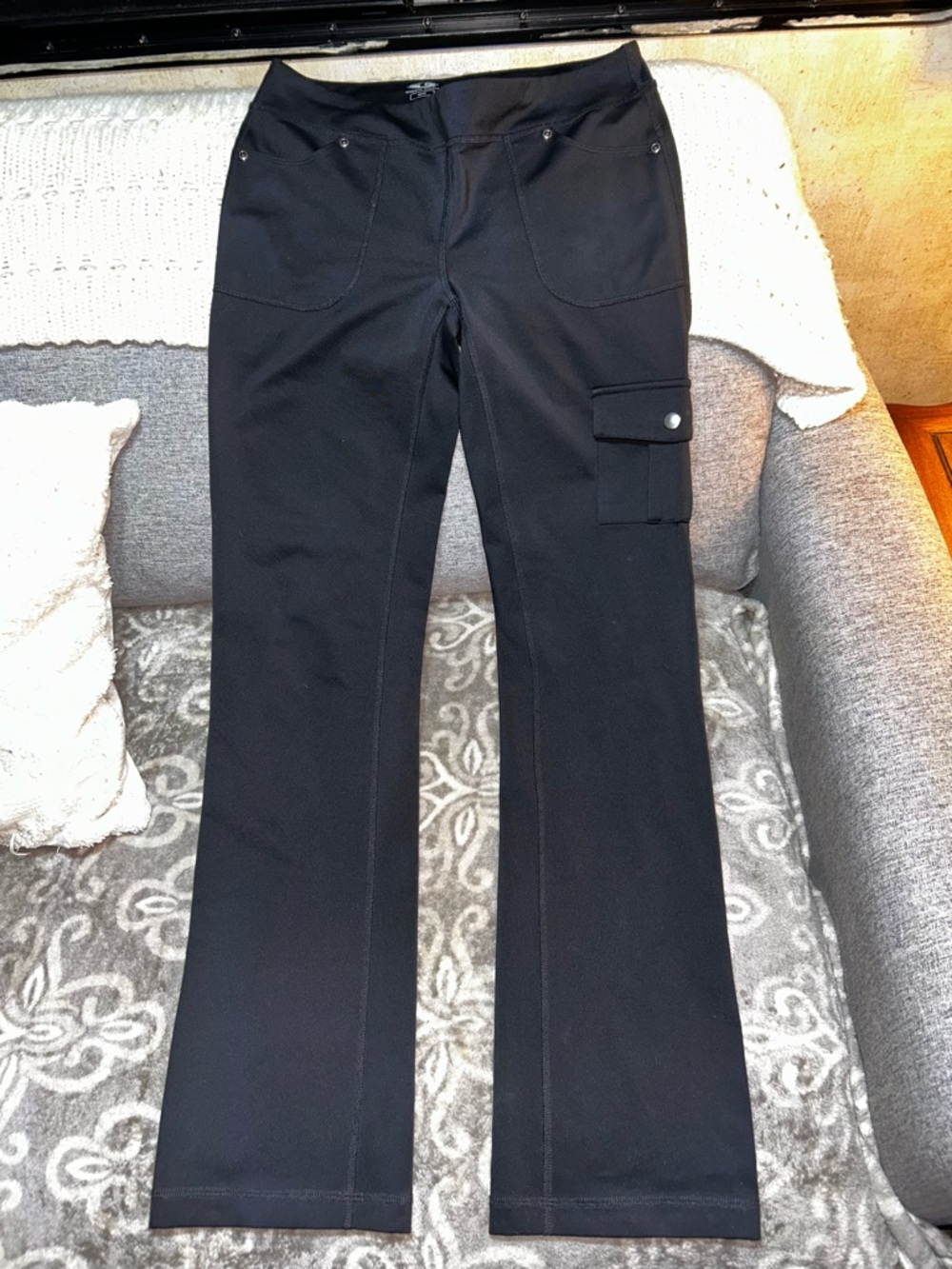Y2K Flare Athletic Works Black Stretch Active Pants with Cargo Pocket / Vintage